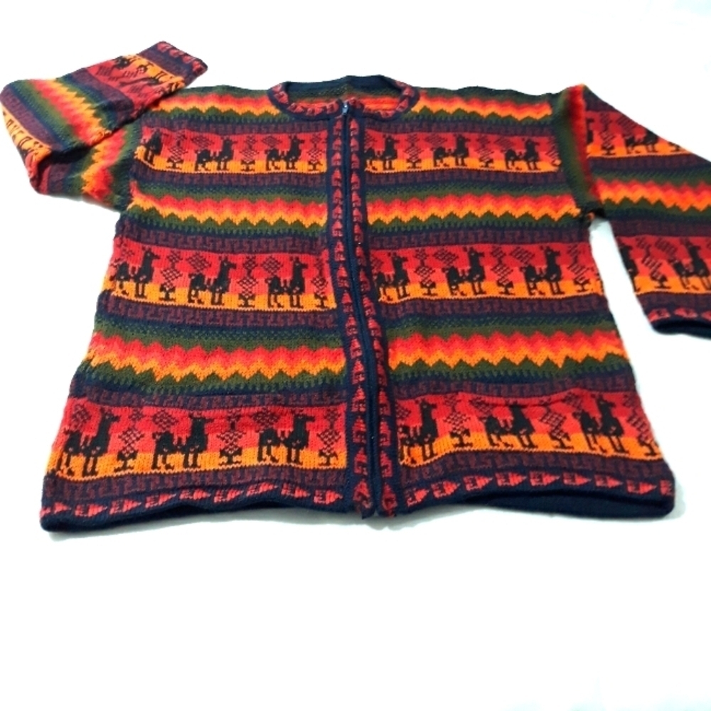 Alpaca Peruvian wool Sweater with Pockets New Zipper Up Multicolor Cardigan
